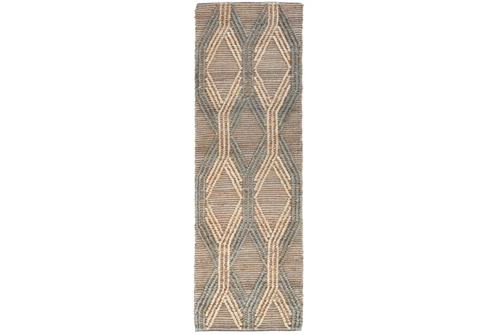 2'6"X8' Rug- Natural And Mineral Blue Exaggerated Geometric