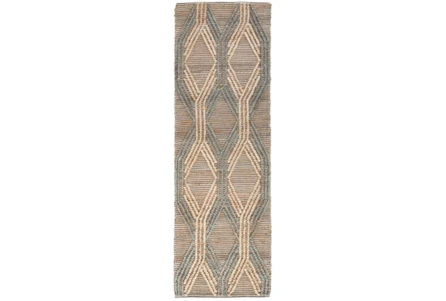 2'6"X8' Rug- Natural And Mineral Blue Exaggerated Geometric