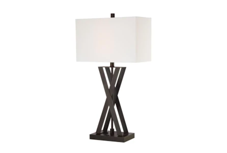 30 Inch Dark Bronze/Linen Fabric Table Lamp With USB & Outlet - Main