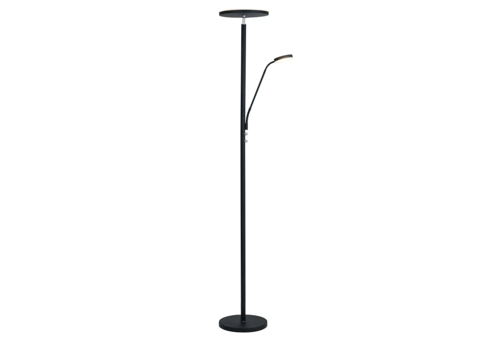 72 Inch Black Metal Adjustable Dimmable Led Torchiere Floor Lamp With Gooseneck Task Reading Lamp
