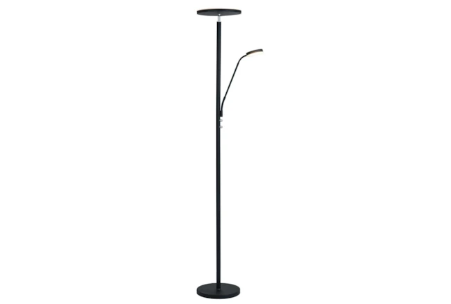 72 Inch Black Metal Adjustable Dimmable Led Torchiere Floor Lamp With Gooseneck Task Reading Lamp - 360