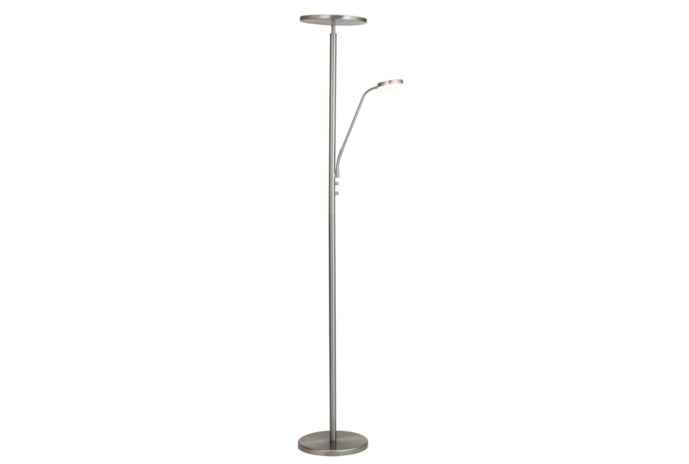 72 Inch Brushed Nickel Metal Adjustable Dimmable Led Torchiere Floor Lamp With Gooseneck Task Reading Lamp