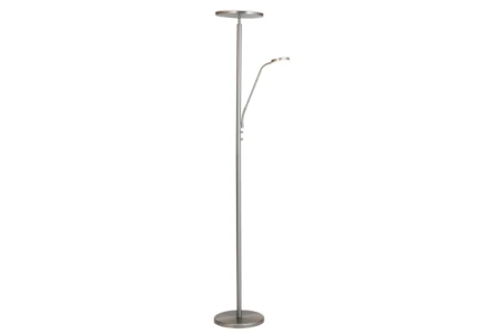 72 Inch Brushed Nickel Metal Adjustable Dimmable Led Torchiere Floor Lamp With Gooseneck Task Reading Lamp - Main