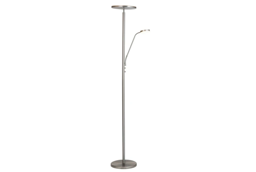 72 Inch Brushed Nickel Metal Adjustable Dimmable Led Torchiere Floor Lamp With Gooseneck Task Reading Lamp - 360
