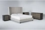 Topanga Grey California King Velvet Upholstered 4 Piece Bedroom Set With Bayliss Dresser, Bachelors Chest + Nightstand - Signature