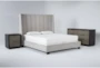Topanga Grey 3 Piece California King Velvet Upholstered Bed Set With Bayliss Dresser + Nightstand - Signature