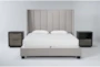 Topanga Grey California King Velvet Upholstered 3 Piece Bedroom Set With Bayliss Nightstand + Open Nightstand - Signature