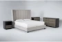 Topanga Grey Queen Velvet Upholstered 4 Piece Bedroom Set With Bayliss Dresser, Bachelors Chest + Open Nightstand - Signature