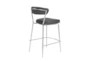 Grey Faux Leather And Chrome Curved Back 26 Inch Counter Stool-Set Of 2 - Detail