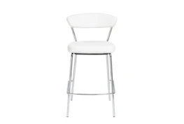 White Faux Leather And Chrome Curved Back 26 Inch Counter Stool-Set Of 2