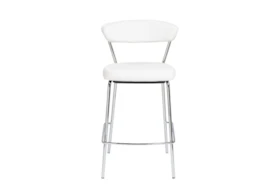 White Faux Leather And Chrome Curved Back 26 Inch Counter Stool-Set Of 2