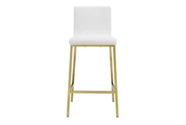 White Faux Leather And Matte Brushed Gold 26 Inch Counterstool-Set Of 2