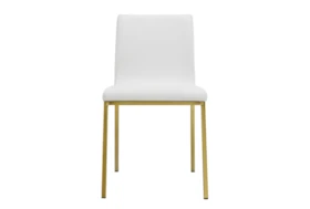 White Faux Leather And Matte Brushed Gold Side Chair-Set Of 2