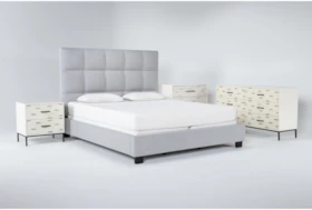 Boswell 4 Piece Eastern King Upholstered Bedroom Set With Elden Dresser, Bachelors Chest + 2 Drawer Nightstand