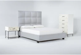 Boswell 3 Piece Queen Upholstered Bedroom Set With Elden Chest Of Drawers + 1 Drawer Nightstand