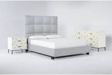 Boswell 3 Piece Queen Upholstered Bedroom Set With Elden Dresser + 2 Drawer Nightstand