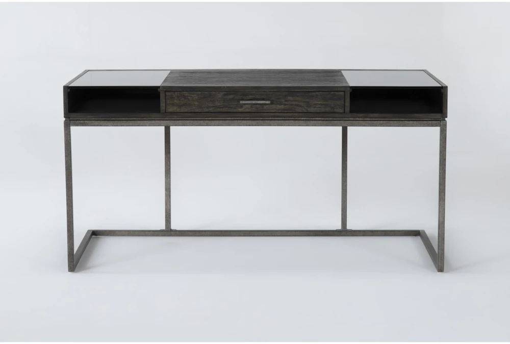 Modern 60" Grey Brown + Glass 1 Drawer Writing Desk
