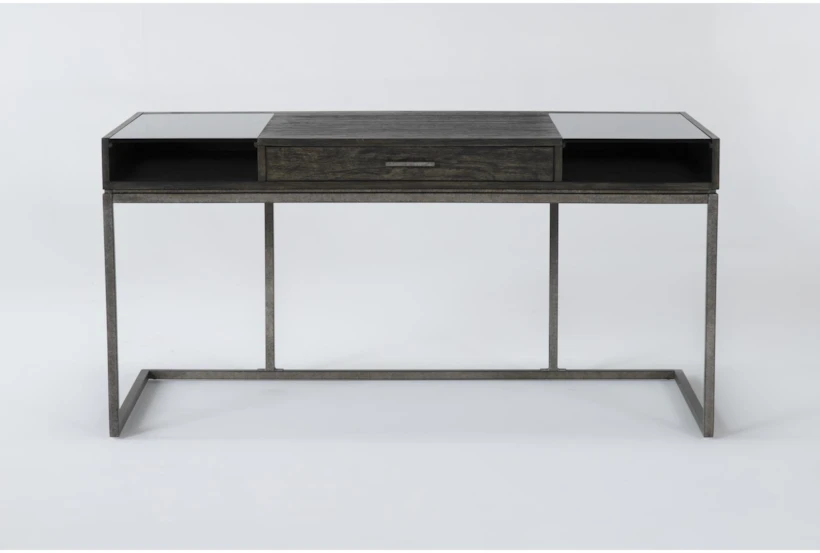 Modern 60" Grey Brown + Glass 1 Drawer Writing Desk - 360