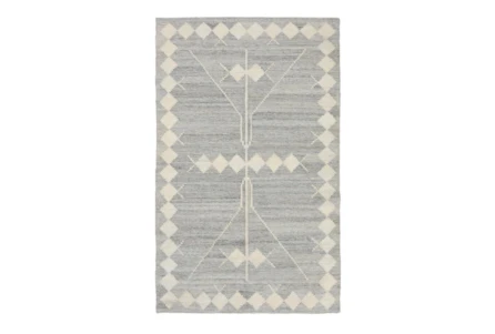 2'6"X8' Rug- Tribal Blue And Natural With Border