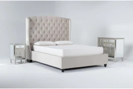 Mariah 3 Piece California King Velvet Upholstered Bedroom Set With Chelsea Chest Of Drawers + Nightstand