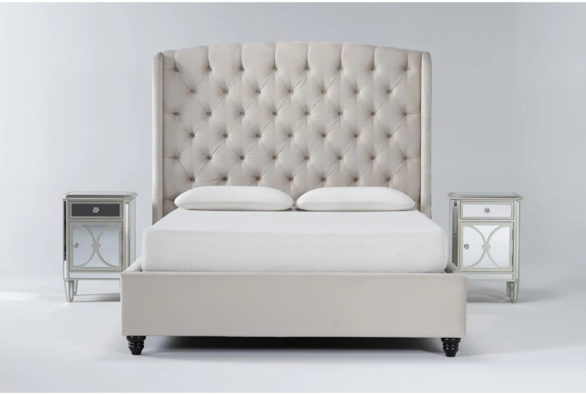 Mariah California King Velvet Upholstered 3 Piece Bedroom Set With 2 Chelsea Nightstands - 360