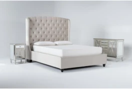Mariah 3 Piece California King Velvet Upholstered Bedroom Set With Chelsea Sideboard + Nightstand