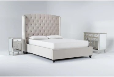 Mariah 3 Piece Eastern King Velvet Upholstered Bedroom Set With Chelsea Chest Of Drawers + Nightstand