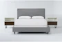 Dean Charcoal Queen Upholstered 3 Piece Bedroom Set With 2 Clark 1 Drawer Nightstands - Signature