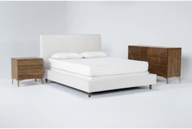 Dean Sand 3 Piece California King Upholstered Bedroom Set With Talbert Dresser + 2 Drawer Nightstand