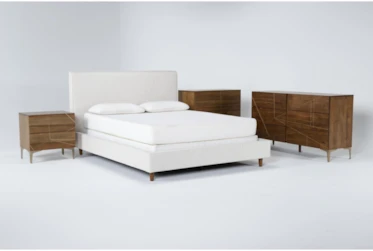 Dean Sand 4 Piece California King Upholstered Bedroom Set With Talbert Dresser, Bachelors Chest + 2 Drawer Nightstand