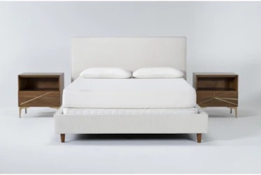 Dean Sand 3 Piece Eastern King Upholstered Bedroom Set With 2 Talbert 1 Drawer Nightstands