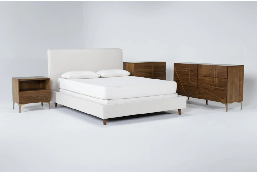 Dean Sand 4 Piece Eastern King Upholstered Bedroom Set With Talbert Dresser, Bachelors Chest + 1 Drawer Nightstand - 360