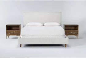 Dean Sand 3 Piece Queen Upholstered Bedroom Set With 2 Talbert 1 Drawer Nightstands