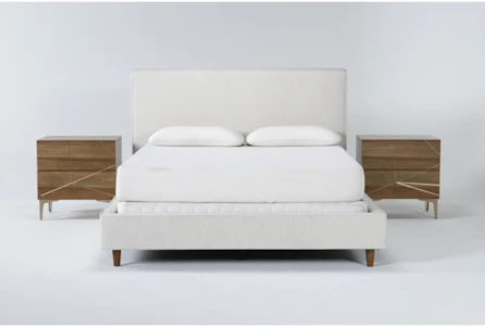 Dean Sand Queen Upholstered 3 Piece Bedroom Set With 2 Talbert 2 Drawer Nightstands - Main