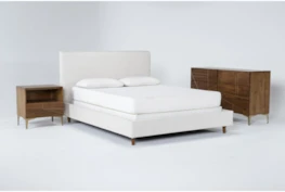 Dean Sand 3 Piece Queen Upholstered Bedroom Set With Talbert Dresser + 1 Drawer Nightstand