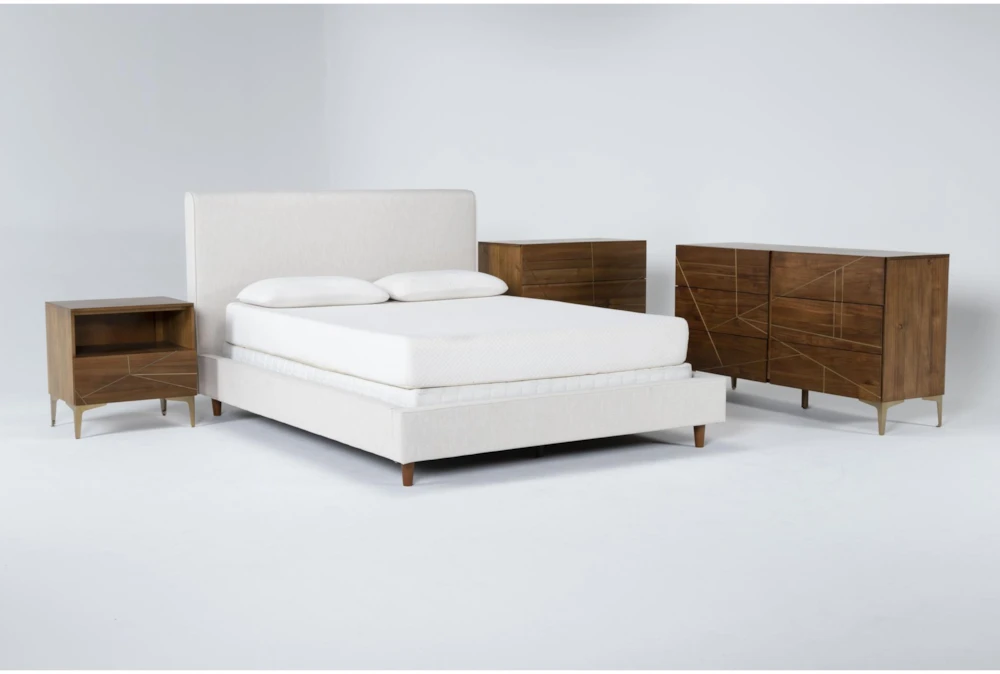 Dean Sand 4 Piece Queen Upholstered Bedroom Set With Talbert Dresser, Bachelors Chest + 1 Drawer Nightstand