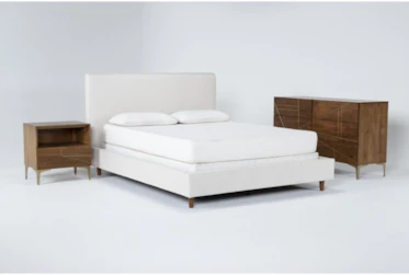 Dean Sand 3 Piece California King Upholstered Bedroom Set With Talbert Dresser + 1 Drawer Nightstand