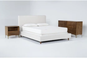 Dean Sand 3 Piece Eastern King Upholstered Bedroom Set With Talbert Dresser + 1 Drawer Nightstand