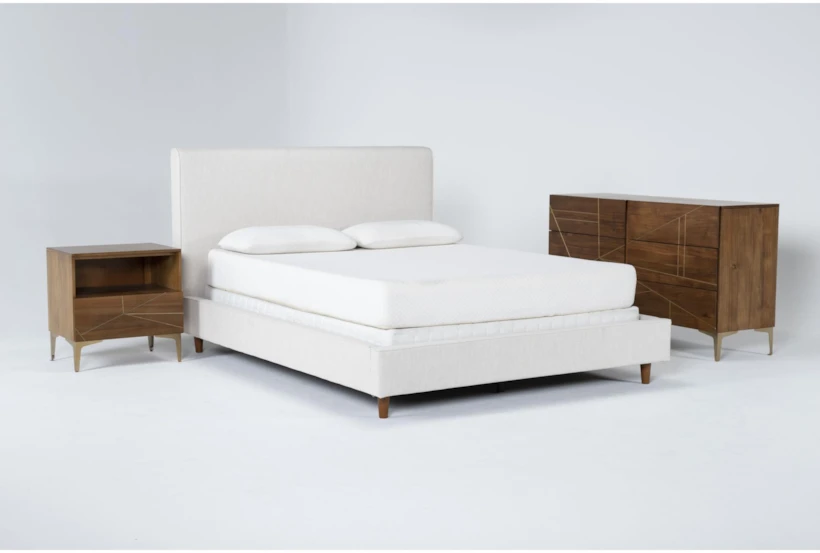 Dean Sand 3 Piece King Upholstered Bedroom Set With Talbert Dresser + 1 Drawer Nightstand - 360