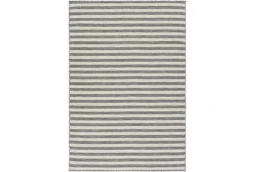 6'6"X9' Outdoor Rug-Light Grey & White Thin Stripe