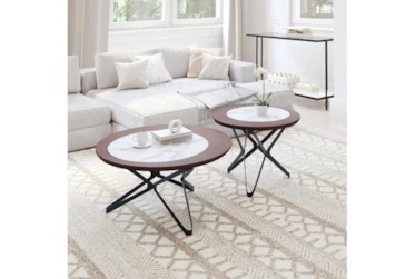 Metal & Glass Round Coffee Table Set Of 2