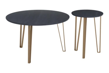 Black & Gold Round Accent Table Set Of 2