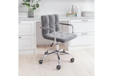 Gray Velvet With Steel Arm Desk Chair