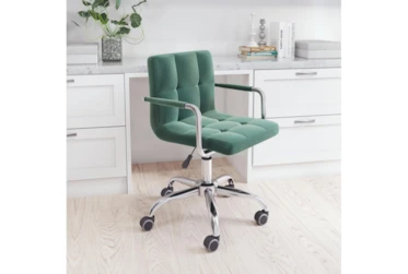 Green Velvet With Steel Arm Desk Chair