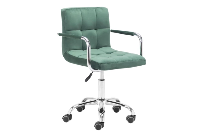 Green Velvet With Steel Arm Desk Chair - 360