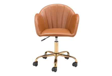 Tan Faux Leather Modern Shape Desk Chair