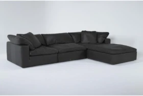 Hidden Cove Grey 134" Leather 3 Piece Sofa With Ottoman