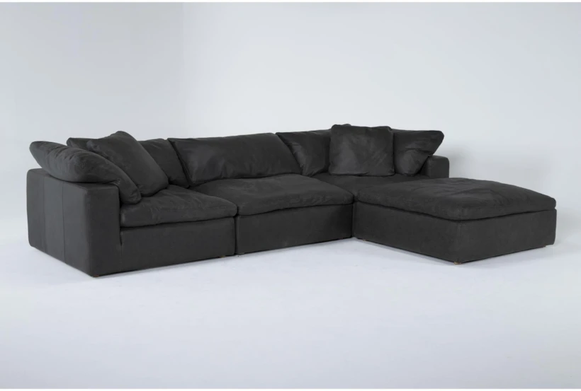 Hidden Cove Grey 134" Leather 3 Piece Sofa With Ottoman - 360