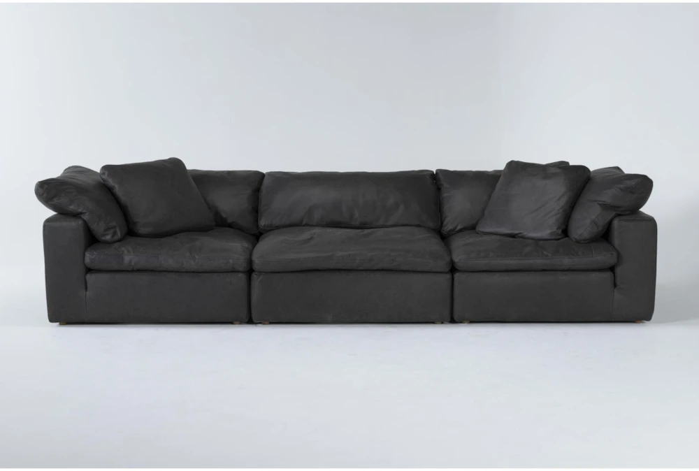 Hidden Cove Grey 134" Leather 3 Piece Sofa