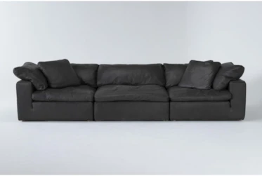 Hidden Cove Grey 134" Leather 3 Piece Sofa